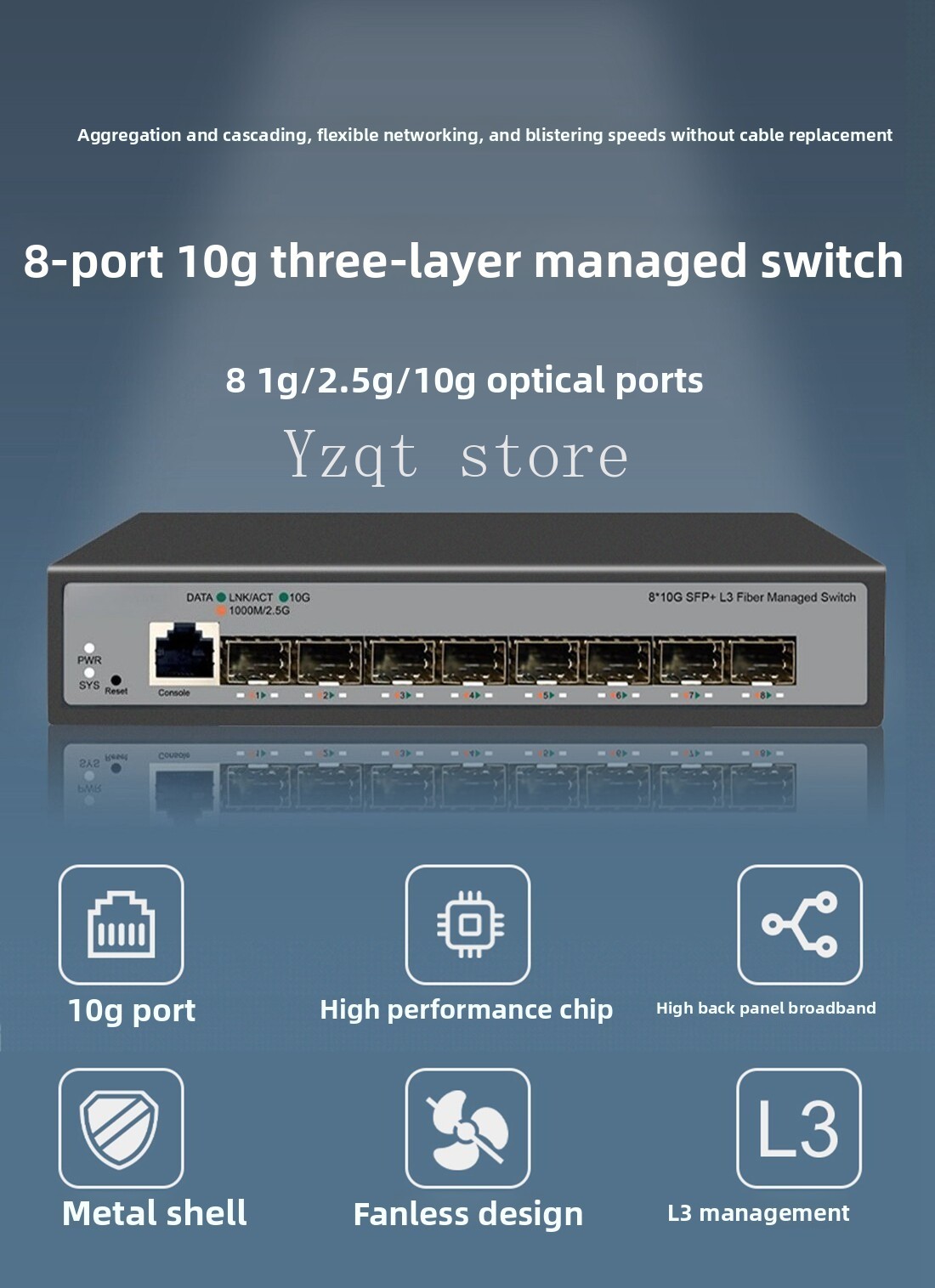 Sfp+ 10G Managed Switch 8 Port - محول إيثرنت بـ 8 منافذ، سرعة