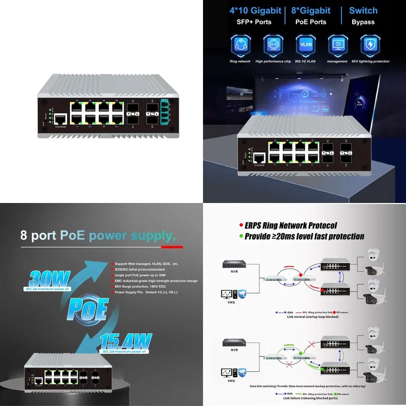 Sfp+ 10G Managed Switch 8 Port - محول شبكة صناعي بـ 8 منافذ